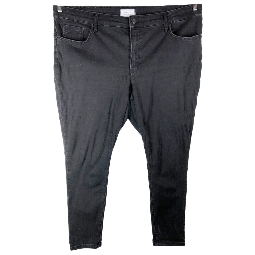 Crown Ivy Plus Size 20W Jeans Black Skinny Denim Stretch‎ Pockets Mid Rise 1065